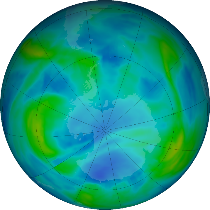 Antarctic ozone map for 16 May 2022